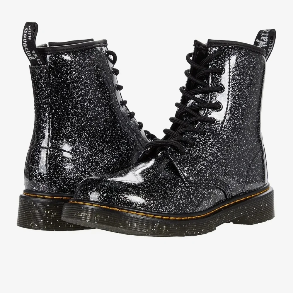 Dr. Martens 1460 Pascal Black Glitter Ankle Boots Girls Size 5 NWT Docs Juniors
